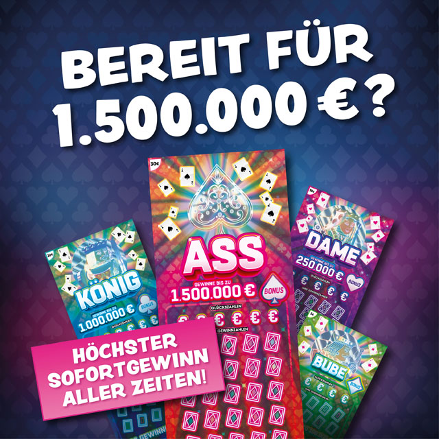 Unsere Spielkarten-Losfamilie: ♦ Bube, ♥ Dame, ♣ König, ♠ Ass