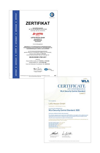 World Lottery Association und TÜV Süd Zertifikat