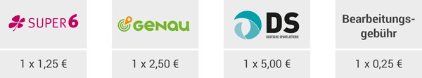 Preisübersicht Maxi Schein: Spiel77 1x2,50 Euro, SUPER6 1x1,25 Euro und GENAU 1x5,00 Euro